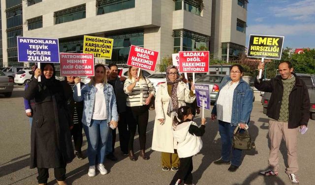 Mersin’de maaşlarını alamayan işçiler, adliye önünde açıklama yaptı