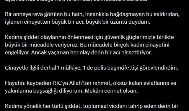 Bakan Yerlikaya: '(Manisa'daki cinayet) Cinayetle ilgili derhal 1 mülkiye, 1 de polis başmüfettişi görevlendirdim'