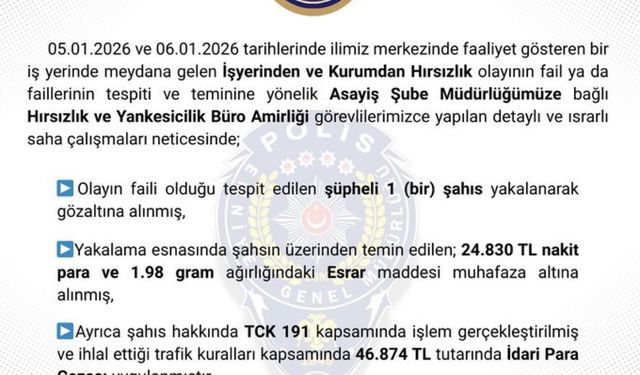 Bingöl'de hırsızlık yapan şüpheli tutuklandı