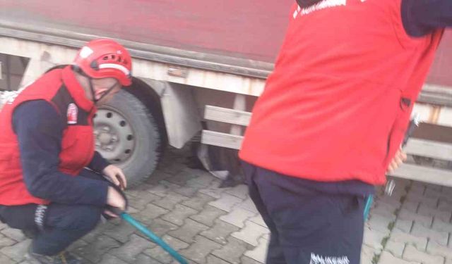 Edremit'te kamyonun altında kalan vatandaşı itfaiye kurtardı