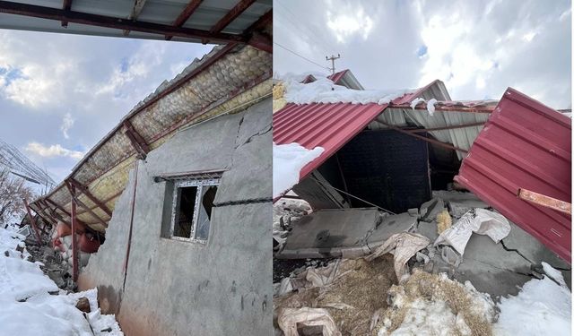 Hakkari'de karın ağırlığıyla ahır çöktü