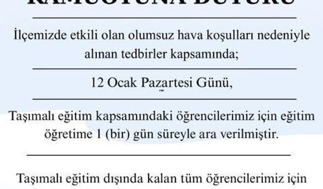 Şarköy'de taşımalı eğitime bir gün ara verildi