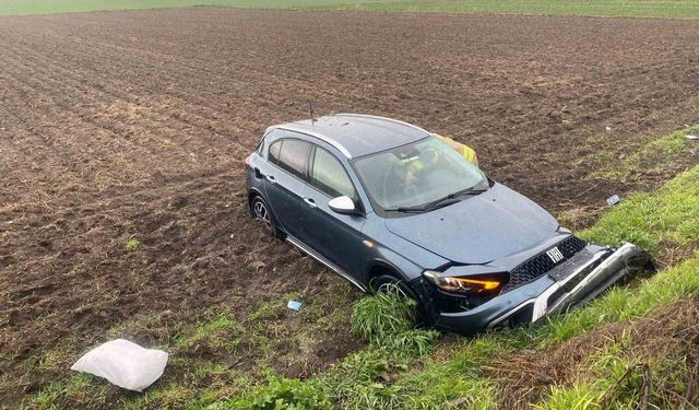 Tarlaya uçan otomobildeki 2 kişi yaralandı