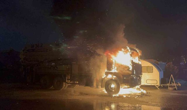 Tekirdağ'da beton pompası alev topuna döndü