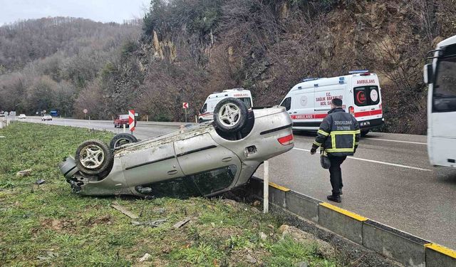 Zonguldak'ta takla atan otomobildeki 3 kişi yaralandı