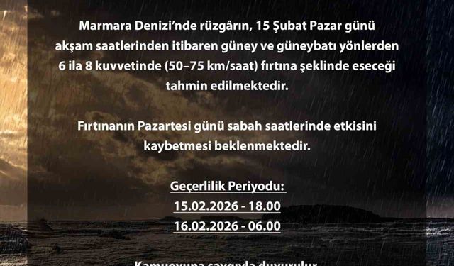 Bursa Valiliğinden Marmara Denizi için fırtına uyarısı