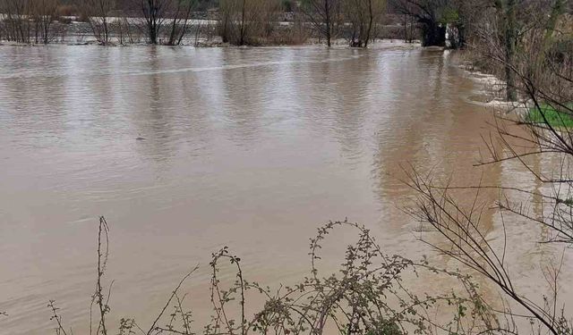 Denizli'de Akçay Deresi taştı, yol trafiğe kapandı