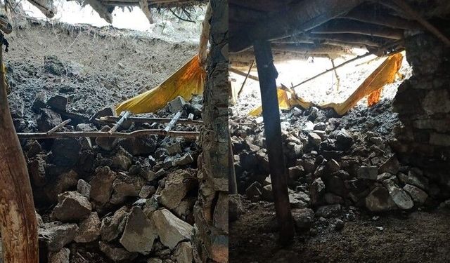 Hakkari'de yağış nedeniyle ahır çöktü