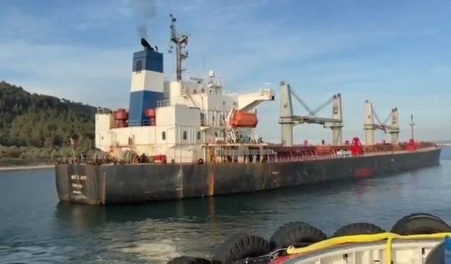 Çanakkale Boğazı'nda makina arızası yapan gemi karaya oturdu