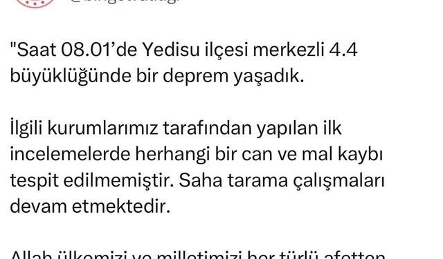 Bingöl Valiliği: 'Saha tarama çalışmaları devam etmektedir'