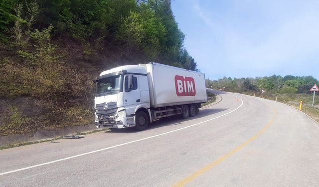 Freni boşalan kamyon başka bir kamyona çarptı: 1 yaralı