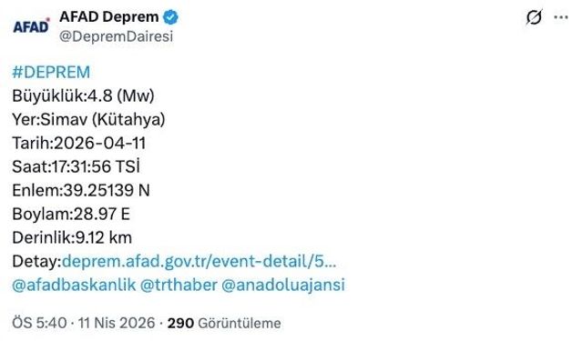 Kütahya merkezli deprem Bursa'da da hissedildi