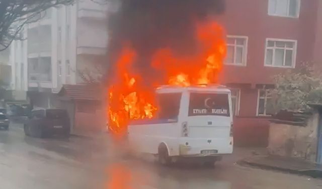 Park halindeki yolcu minibüsü alev topuna döndü
