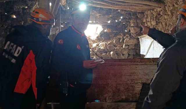 Van'daki depremde bir ahırın duvarı çöktü