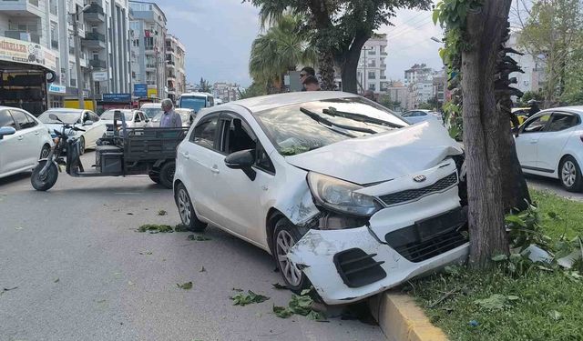 Yaya geçidinden geçen motosiklete çarpmamak için direksiyonu kırınca ağaca çarptı