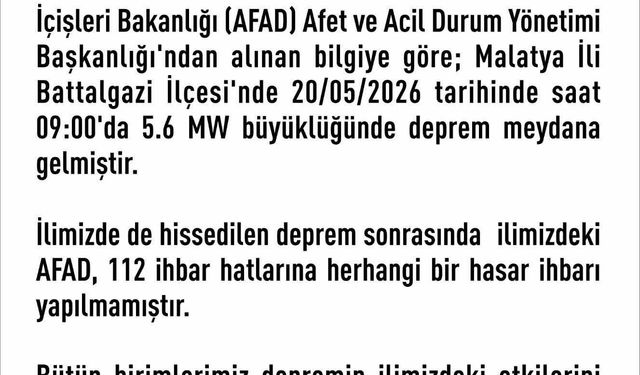 Elazığ Valiliği'nden deprem açıklaması: 'Herhangi bir hasar ihbarı yok'
