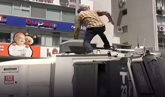 TOMA'nın üstüne çıkıp zarar veren saldırgan tutuklandı
