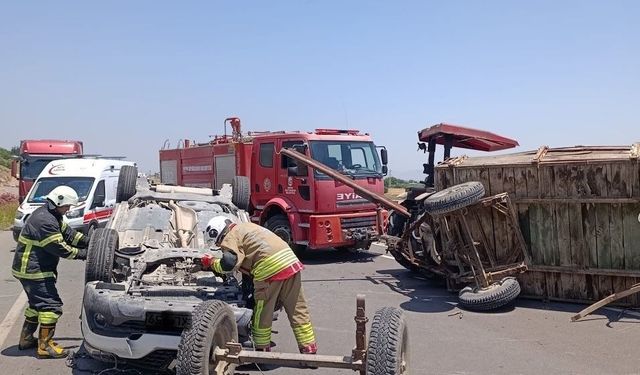 Kırıkhan'da traktörle çarpışan otomobil takla attı: 2 yaralı