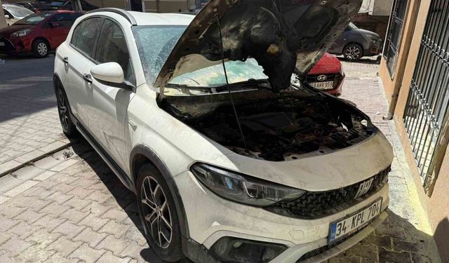 Park halindeki aracı kundakladılar, o anları telefonla kayda aldılar