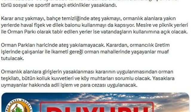 Sıcaklıklar arttı, ormanlara giriş yasaklandı