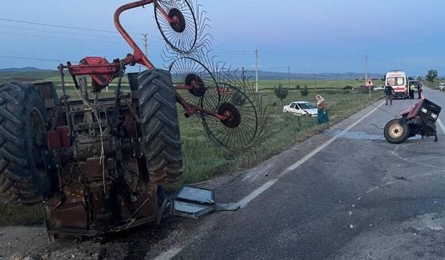 Traktörün ortadan ikiye bölündüğü kazada 3 kişi yaralandı