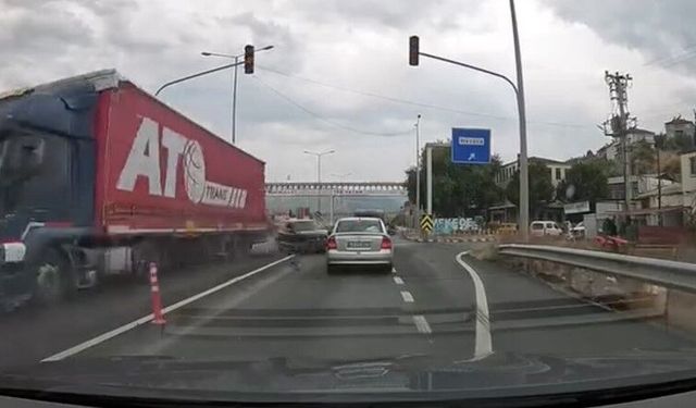 D-650'de yürekleri ağza getiren kaza kamerada