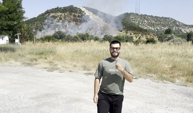 Orman yangını görüntülerken gazeteci gibi anons çekti, olayı heyecan içinde anlattı