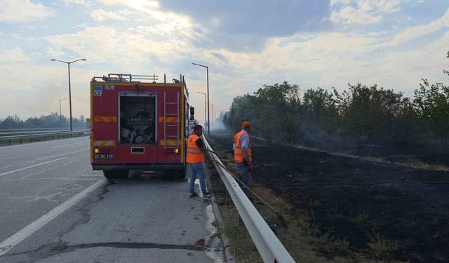 Havsa'da anız yangını otobanı dumana bürüdü