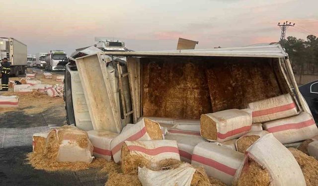 Mardin'de saman yüklü kamyonet devrildi: 1 yaralı