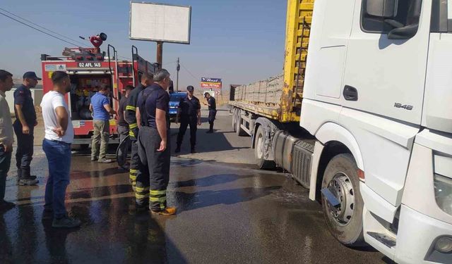 Parke taşı yüklü tır alev aldı