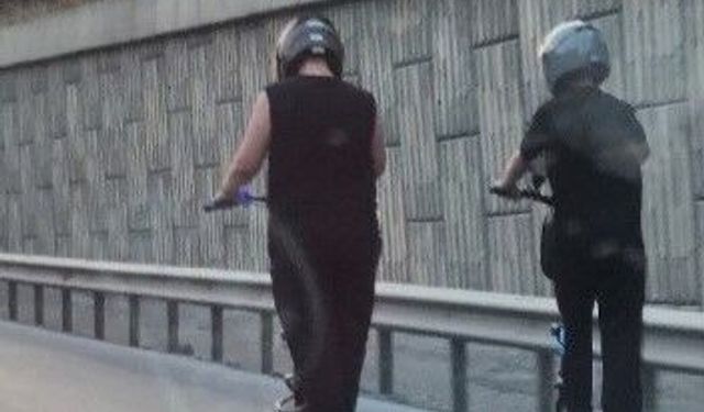 TEM Otoyolu'nda tehlikeli yolculuk: 2 kişi skuterla kilometrelerce ilerledi