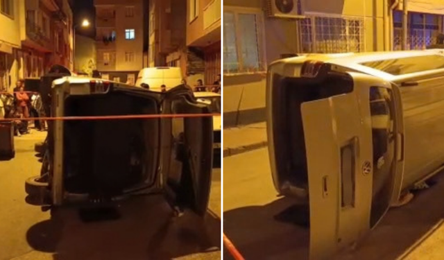 Takla atan minibüsün sürücüsü olay yerinden kaçtı! Ekipler peşine düştü