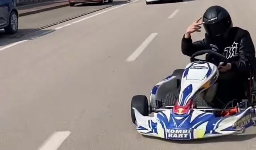 Bursa'da go kart sürücüsü trafiğe çıkıp drift attı!