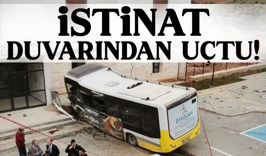 Özel halk otobüsü istinat duvarından uçtu