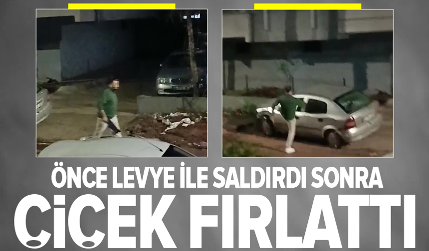 Çarptığı araca levye ile saldırdı, giderken ışıklı çiçek buketi bıraktı