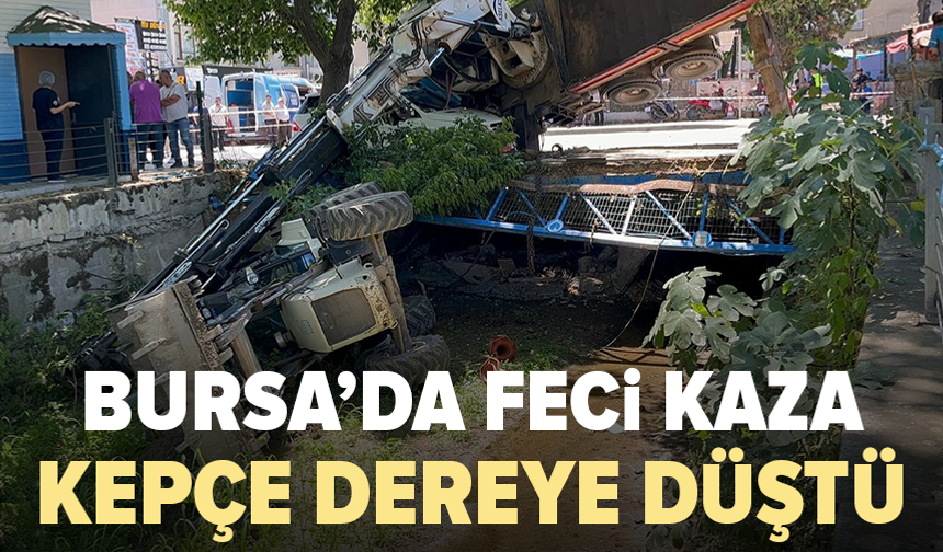 Bursa’da iş kazası: Vinç otomobilin üzerine devrildi
