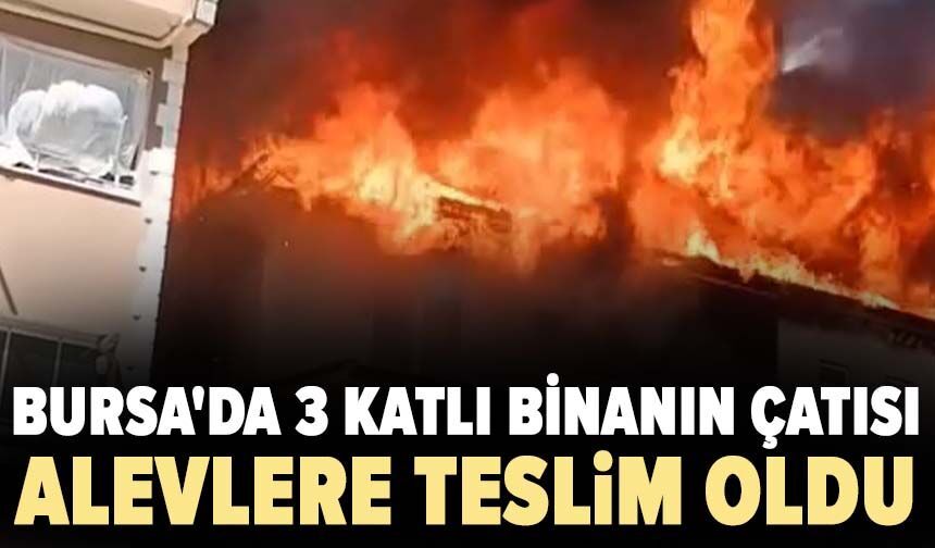 Bursa'da 3 katlı binanın çatısı alevlere teslim oldu