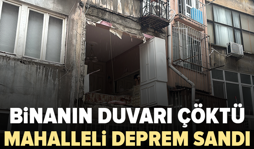 Altı katlı binanın duvarı boş arsaya yıkıldı