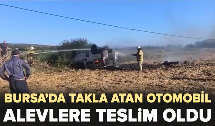 Kazada takla atan otomobil alevlere teslim oldu