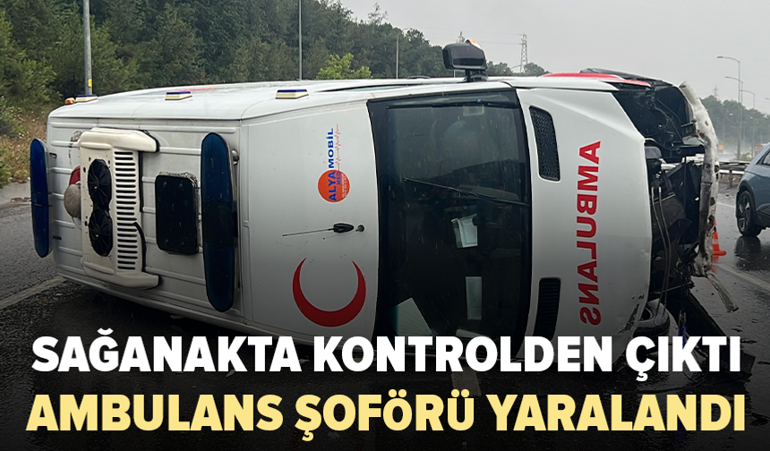Ambulans bariyerlere çarparak devrildi