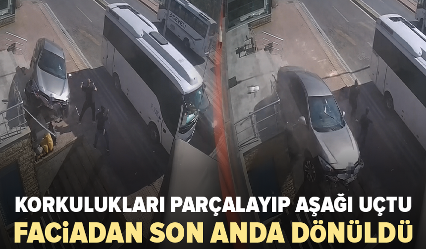 otomobil merdiven boşluğuna uçtu: 2 kişi saniyelerle kurtuldu