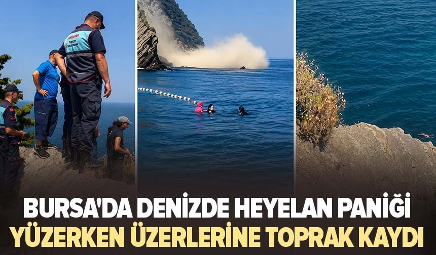 Bursa'da denizde heyelan paniği! yüzerken üzerlerine toprak kaydı