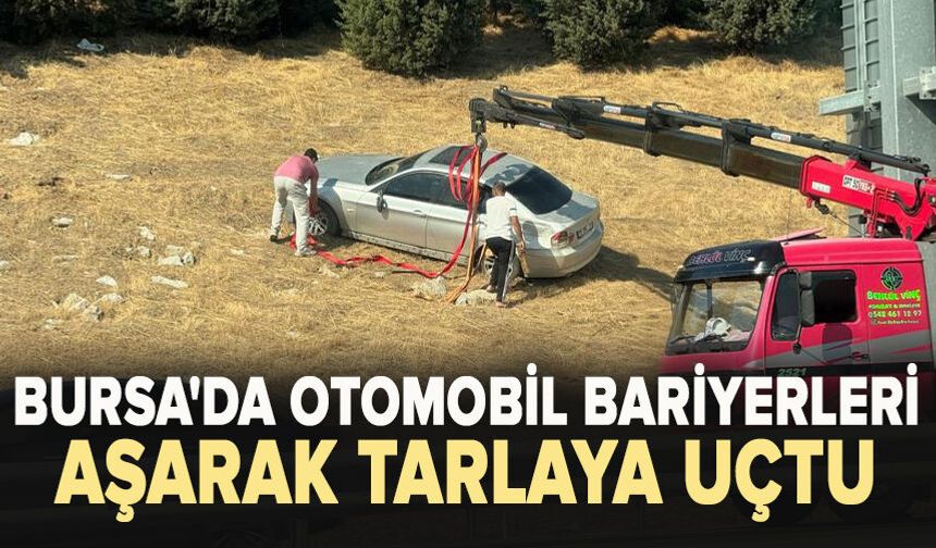 Bursa'da otomobil bariyerleri aşarak tarlaya uçtu
