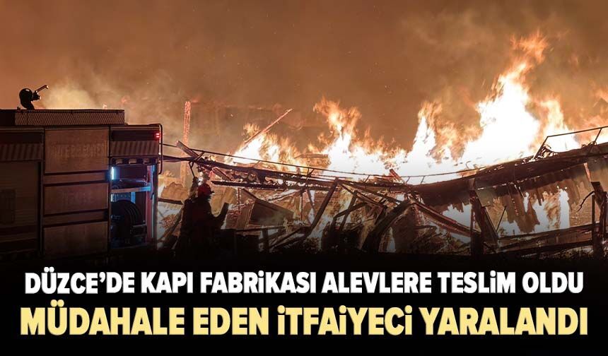 Düzce’de kapı fabrikası alevlere teslim oldu: Müdahale eden itfaiyeci yaralandı