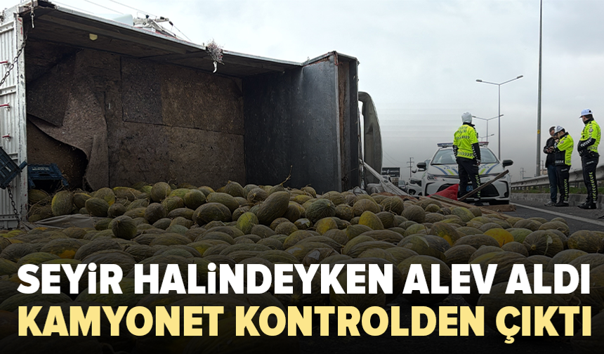 Kavun yüklü kamyonet alev aldı